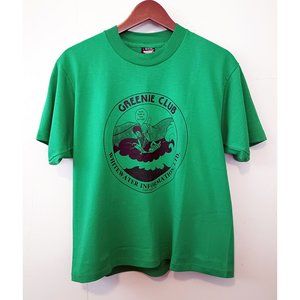 Vintage cropped Greenie Club tee t-shirt size L Large green Glen Jean WV rafting